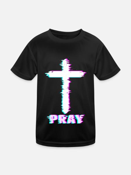 Jesus Glitch Pray Esthétique Vaporwave Christian - T-shirt sport Enfant - noir - Devant