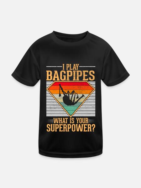 Bagpipe Musician Funny Bagpiper - Kids Functional T-Shirt - black - Front
