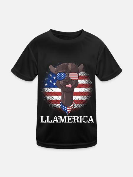 Patriotic Llama USA July 4 - Kids Functional T-Shirt - black - Front