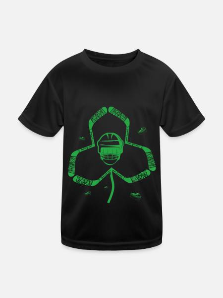 Ice Hockey Helmet Cloverleaf St. Patrick's Day - Kids Functional T-Shirt - black - Front