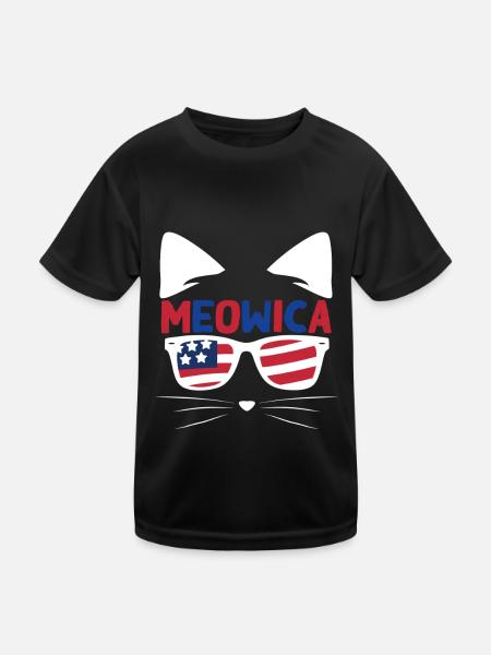 Meows America USA Patriotic Cat July 4 - Kids Functional T-Shirt - black - Front