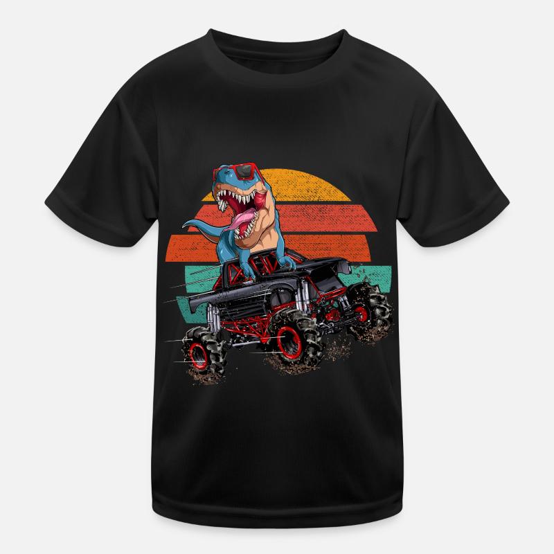 Trex Monstertruck Jungen Retro Dinosaurier Kinder Funktions-T-Shirt