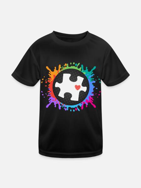 Autismus Kampf Aufklärung Autist Autisten Puzzle - Kinder Funktions-T-Shirt - Schwarz - Vorne