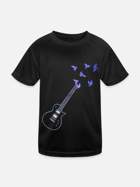 Colorful Acoustic Guitar Birds Music Lovers - Kids Functional T-Shirt - black - Front