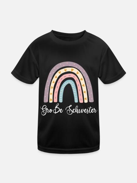 Große Schwester Regenbogen - Kinder Funktions-T-Shirt - Schwarz - Vorne