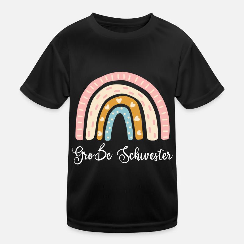 Große Schwester Regenbogen - Kinder Funktions-T-Shirt - Schwarz