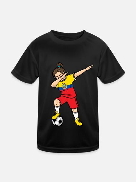 Dabbing Soccer Player Girls Ecuador Soccer - Kids Functional T-Shirt - black - Front