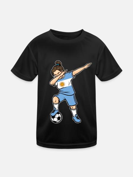 Dabbing Fußballspieler Mädchen Argentinien Fußball - Kinder Funktions-T-Shirt - Schwarz - Vorne