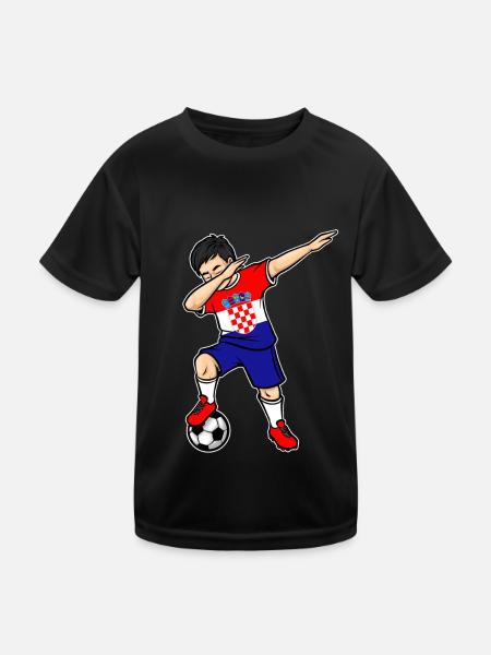 Dabbing Fußballspieler Junge Kroatien Fußball - Kinder Funktions-T-Shirt - Schwarz - Vorne