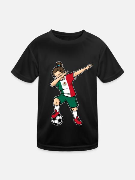 Dabbing Fußballspieler Mädchen Mexiko Fußball - Kinder Funktions-T-Shirt - Schwarz - Vorne