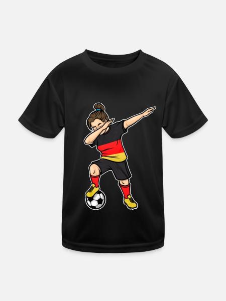 Dabbing Fußballer Mädchen Fußball Deutschland Trik - Kinder Funktions-T-Shirt - Schwarz - Vorne