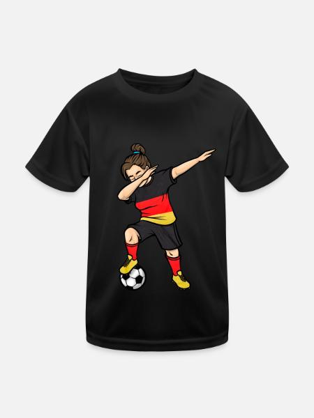 Dabbing Fußballer Mädchen Fußball Deutschland Trik - Kinder Funktions-T-Shirt - Schwarz - Vorne