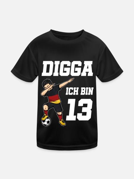 Fußball Junge 13. Geburtstag Fußballer Deutschland - Kinder Funktions-T-Shirt - Schwarz - Vorne