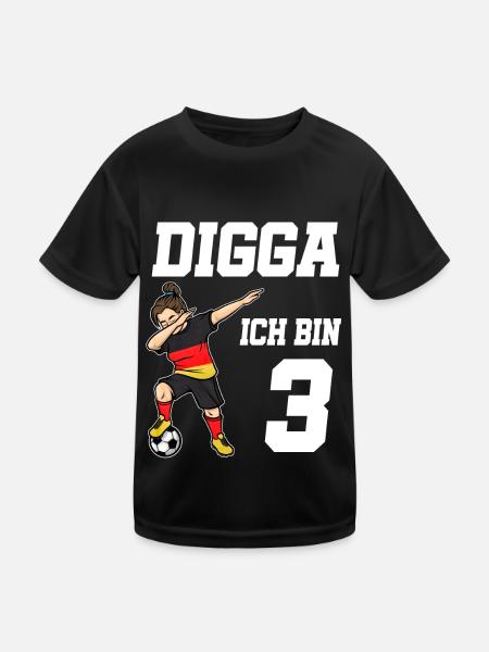Fußball Mädchen 3. Geburtstag Fußballer Deutschlan - Kinder Funktions-T-Shirt - Schwarz - Vorne