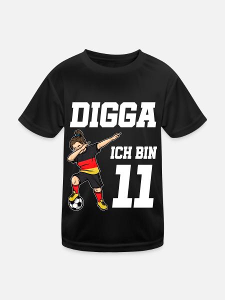 Fußball Mädchen 11. Geburtstag Fußballer Deutschla - Kinder Funktions-T-Shirt - Schwarz - Vorne