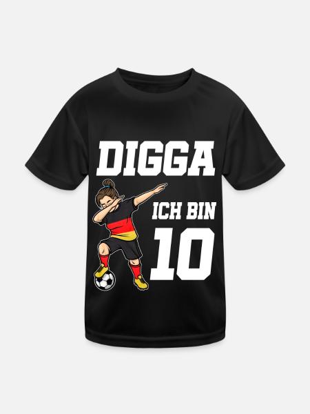 Fußball Mädchen 10. Geburtstag Fußballer Deutschla - Kinder Funktions-T-Shirt - Schwarz - Vorne