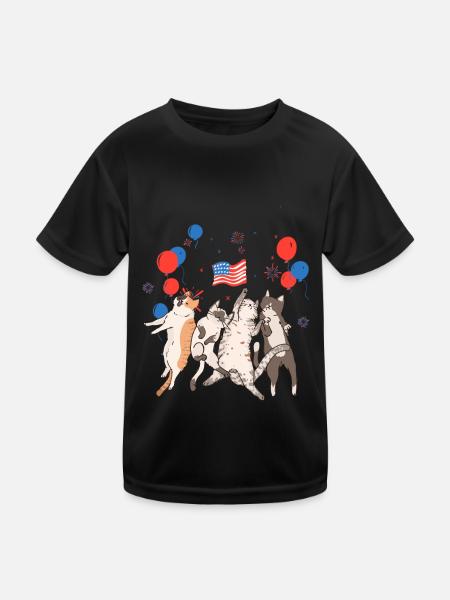 Patriotic Cat Women American Flag - Kids Functional T-Shirt - black - Front