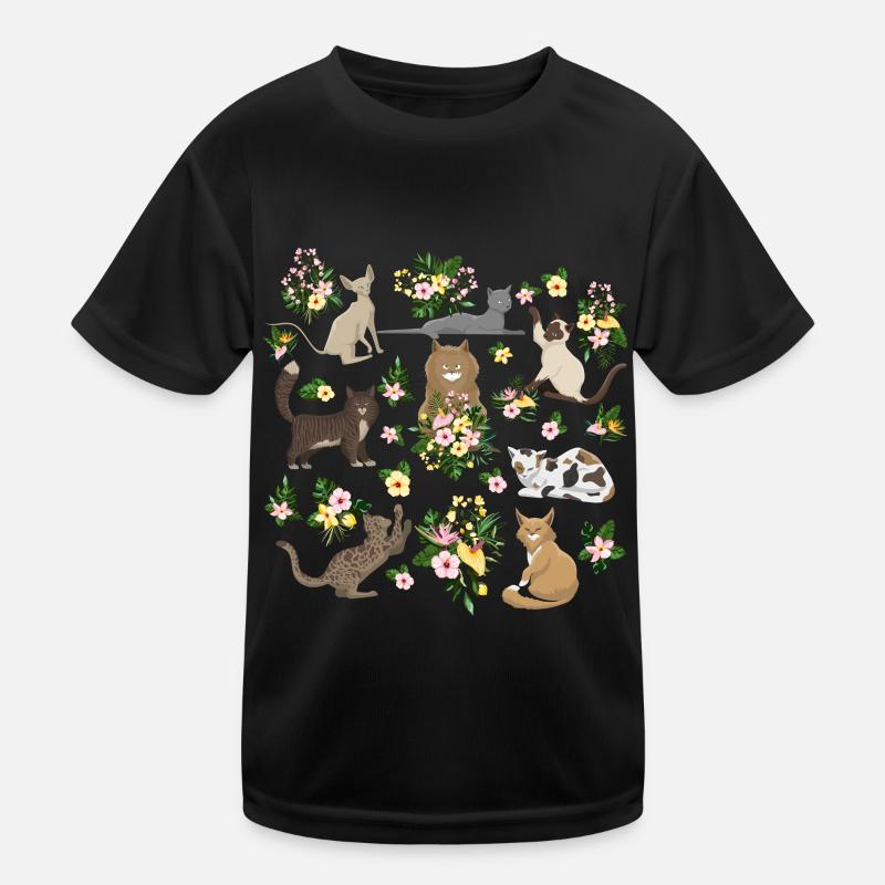 Playful Cats Flowers Cute Feline Kids Functional T-Shirt