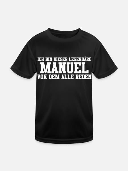 Manuel Name Design - Kinder Funktions-T-Shirt - Schwarz - Vorne