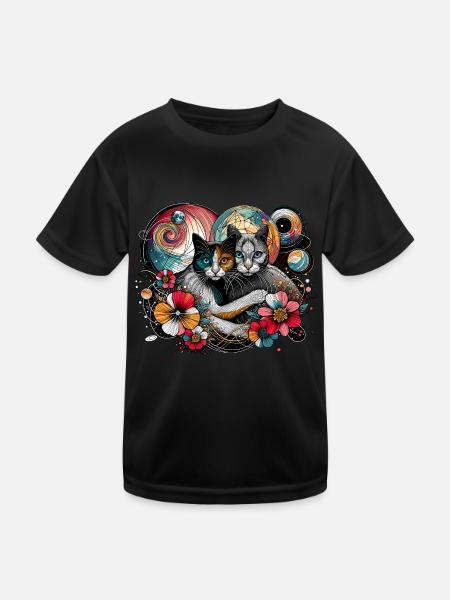 Kosmisches Katzengeflüster - Kinder Funktions-T-Shirt - Schwarz - Vorne