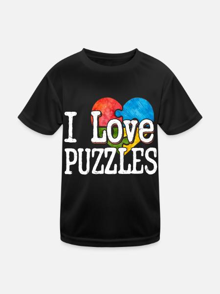 I Love Puzzles Piece Jigsaw Puzzle - Kids Functional T-Shirt - black - Front