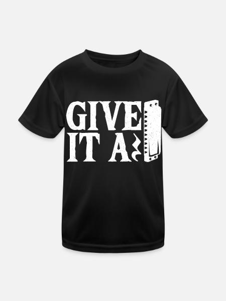 Playing Harmonica Gift - Kids Functional T-Shirt - black - Front