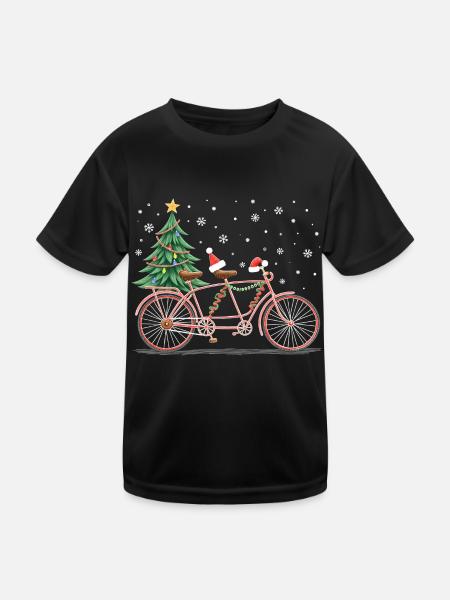 Fahrrad Weihnachtsbeleuchtung - Kinder Funktions-T-Shirt - Schwarz - Vorne
