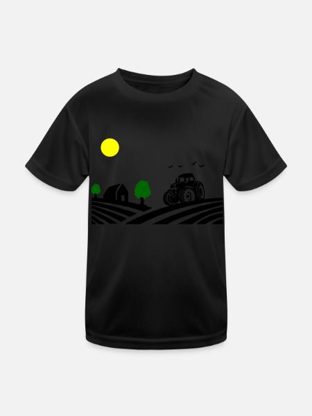 Traktor Farm - Kinder Funktions-T-Shirt - Schwarz - Vorne