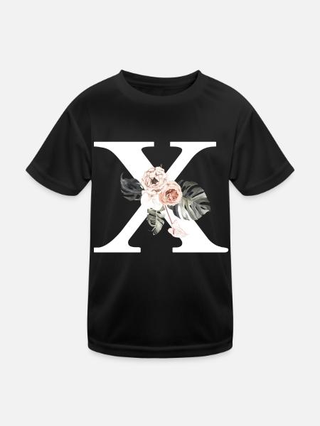 Tropischer floraler x-Buchstabe - Kinder Funktions-T-Shirt - Schwarz - Vorne