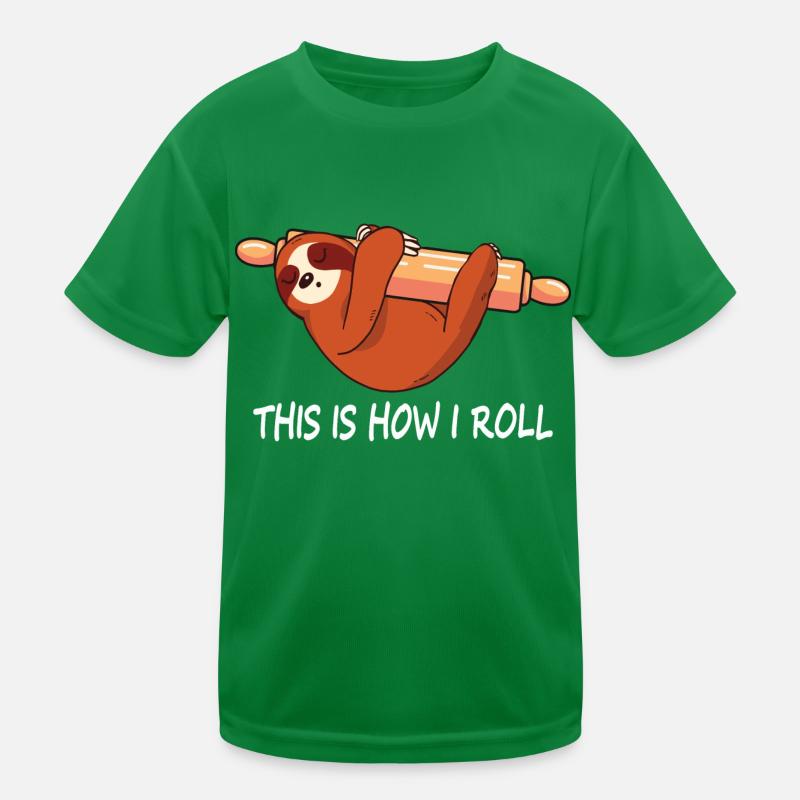Funny sloth baker on rolling pin gift Kids Functional T-Shirt