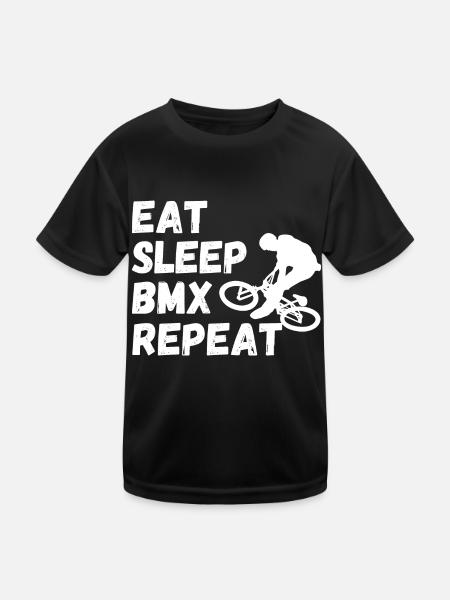 eat sleep bmx repeat - Radsport-Humor - Kinder Funktions-T-Shirt - Schwarz - Vorne