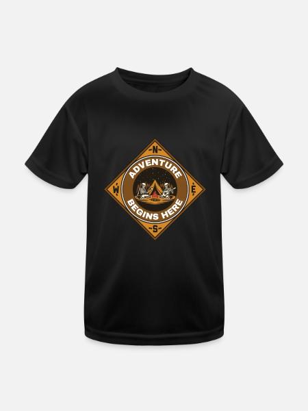 Adventure Begins Here Berge Wandern Klettern Natur - Kinder Funktions-T-Shirt - Schwarz - Vorne