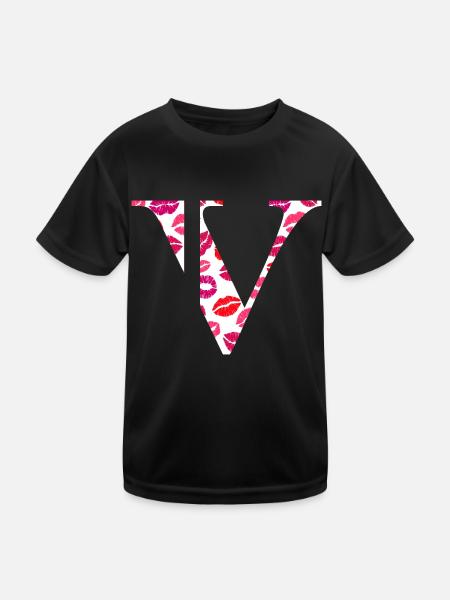 Buchstabe v Küsse - Kinder Funktions-T-Shirt - Schwarz - Vorne