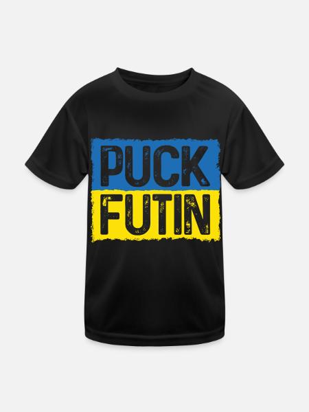 Puck Futin Meme Stand mit der Ukraine - Kinder Funktions-T-Shirt - Schwarz - Vorne