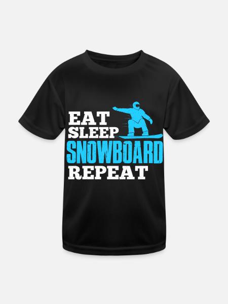 Funny Eat Sleep Snowboard Repeat - Snowboarding - Kinder Funktions-T-Shirt - Schwarz - Vorne