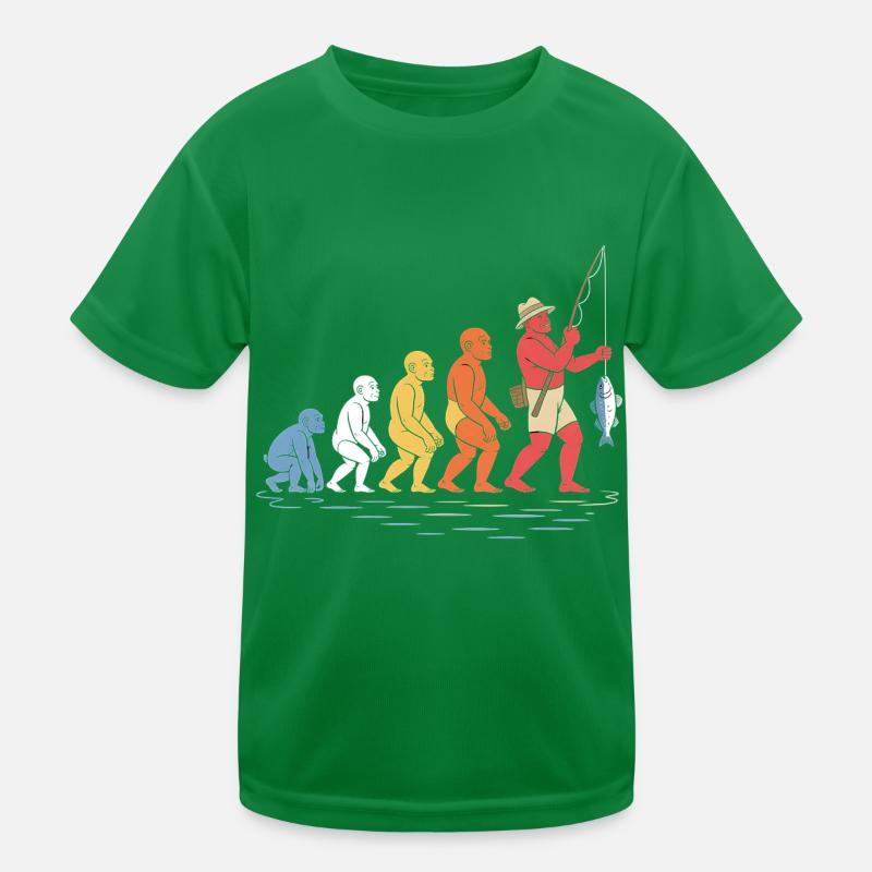 Évolution de la pêche du pêcheur humain drôle T-shirt sport Enfant