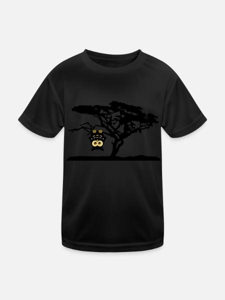 Eule Kopfüber Baum Hängen Different - Kinder Funktions-T-Shirt - Schwarz - Vorne