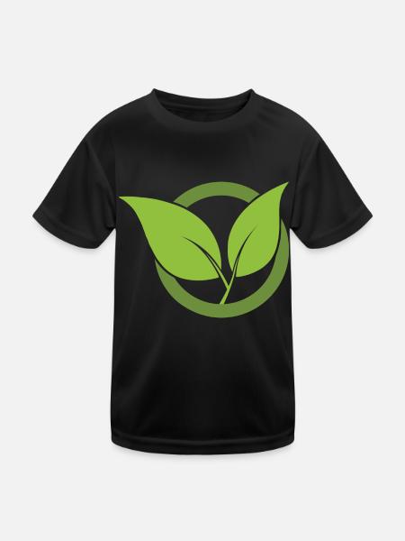 Green Leaves Icon Design for Proud Vegans - Kids Functional T-Shirt - black - Front