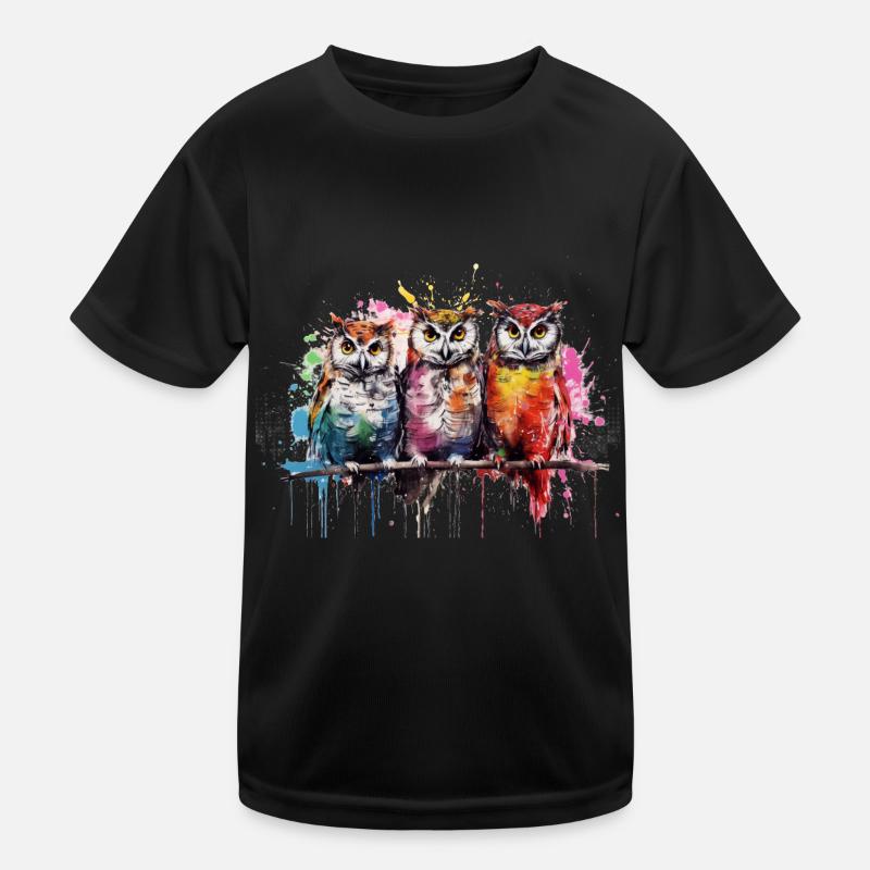 Grafitti Eulen - Kinder Funktions-T-Shirt - Schwarz