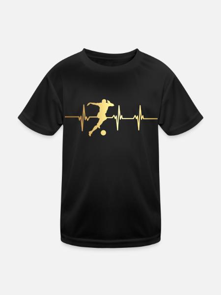 Herzschlag Fußball - Kinder Funktions-T-Shirt - Schwarz