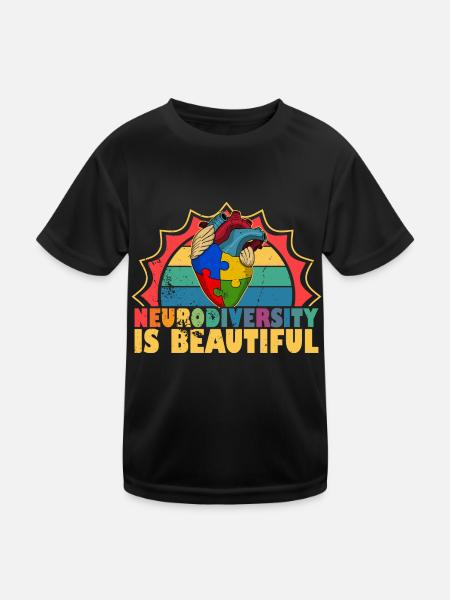 Neurodiversity is beautiful Autismus-Puzzleteil - Kinder Funktions-T-Shirt - Schwarz - Vorne