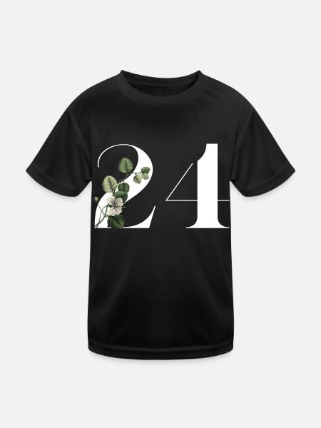 Number 24 Floral Green -24th Floral Anniversary - Kids Functional T-Shirt - black - Front