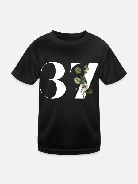 Nummer 37 Blumengrün - 37. Blumengeburtstag - Kinder Funktions-T-Shirt - Schwarz - Vorne