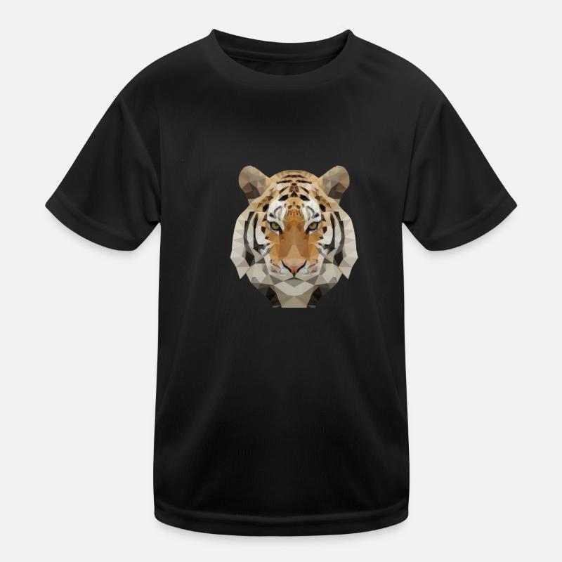 Low Poly Tiger - Kinder Funktions-T-Shirt - Schwarz