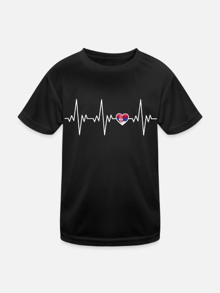 Serbia Heartbeat ECG Gift - Kids Functional T-Shirt - black - Front