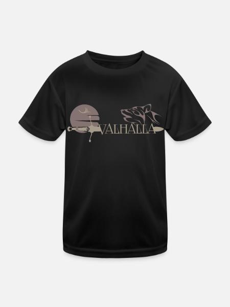 Valhalla - Winkinger - Wolf und Schwert - Kinder Funktions-T-Shirt - Schwarz - Vorne