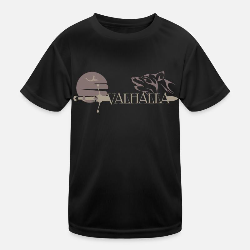 Valhalla - Winkinger - Wolf und Schwert - Kinder Funktions-T-Shirt - Schwarz