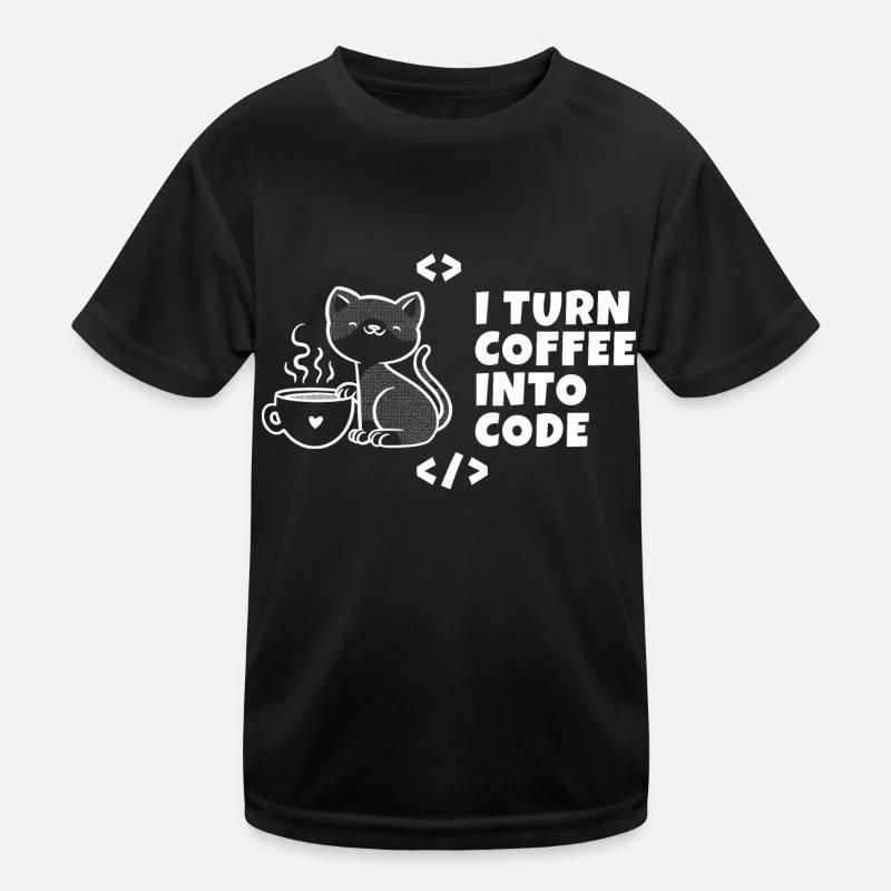 I turn coffee into code Programmierer Entwickler Kinder Funktions-T-Shirt