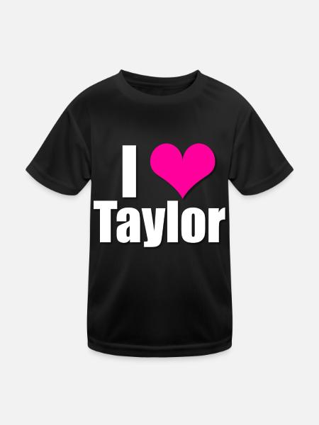 Ich liebe Taylor mit Herz, I heart Taylor - Kinder Funktions-T-Shirt - Schwarz - Vorne