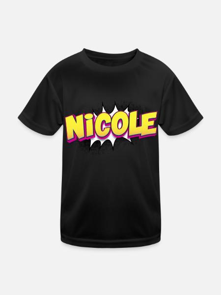 Nicole Benutzerdefinierter Name Comic-Buch-Stil Pop-Art, - Kinder Funktions-T-Shirt - Schwarz - Vorne
